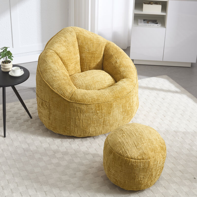 Okwish - Pouf poire en mousse haute pression pour adulte avec rembourrage en mousse rembourré, pouf compressé avec repose-pieds (jaune)