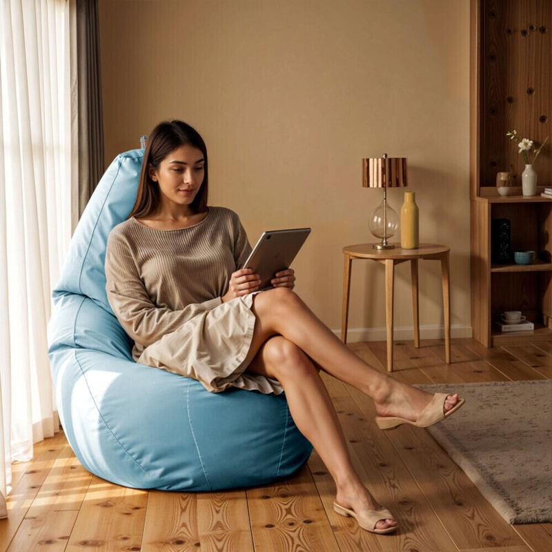 Happers - Pouf Poire Similicuir Indoor Bleu Ciel xxl
