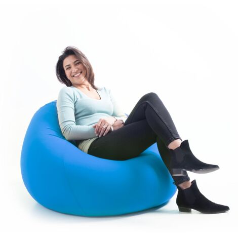 Pouf Poire XL Intérieur, Déhoussable, Salon, Chambre, Tissu Stretch élastique, Bleu BiG52