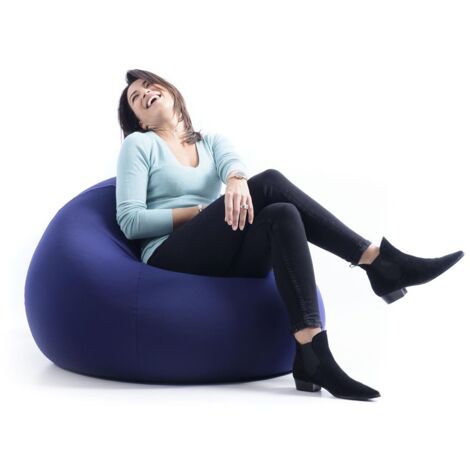 Pouf Poire XL Intérieur, Déhoussable, Salon, Chambre, Tissu Stretch élastique, Bleu Marine BiG52
