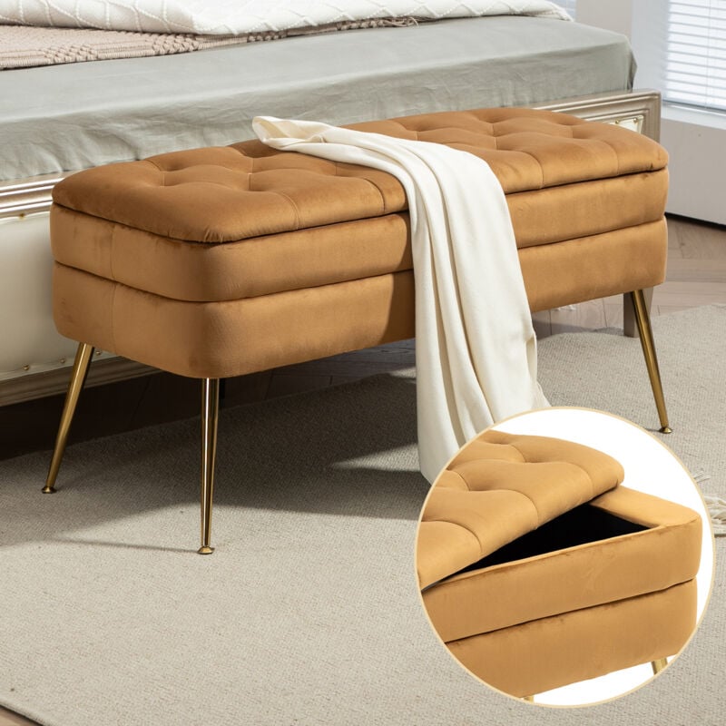 Pouf portaoggetti, Panca per camera da letto, Pouf portaoggetti imbottito in tessuto con cerniera di sicurezza, Poggiapiedi imbottito per ingresso,