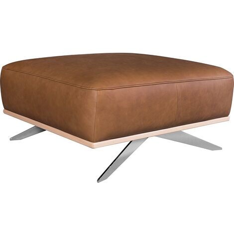 Pouf PORTO en tout cuir italien haut de gamme vachette, coloris marron cognac