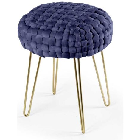 POUF PORTO IN VELLUTO CON GAMBE DORATE E TOP BLU 35 X H43 CM