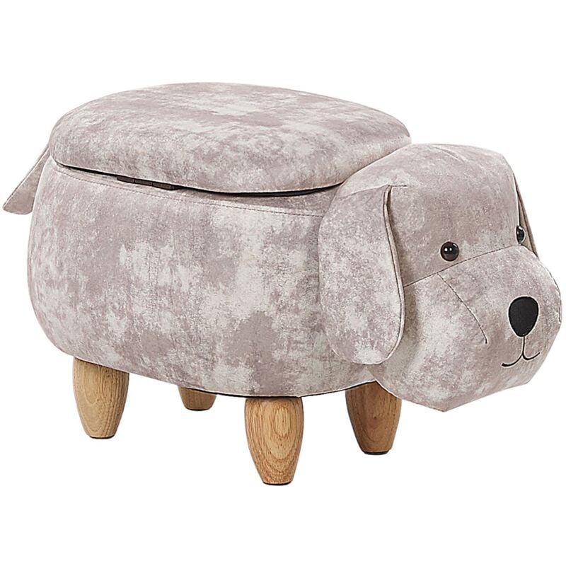 Pouf Tabouret pour Enfant en Forme de Chien en Velours Beige et Pieds Bois avec Coffre de Rangement Beliani