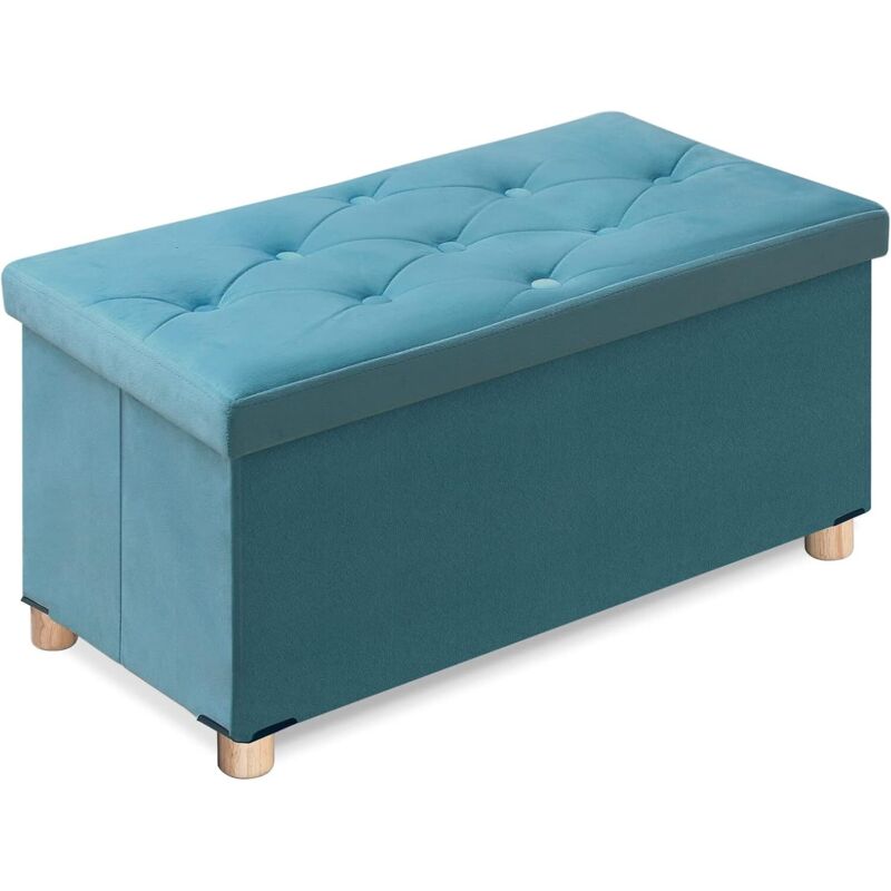 Pouf Rangement Pliable, Banc de Rangement avec Couvercle, Tabouret Coffre en Velours Repose-Pieds pour Salon Chambre Entrée, 76 x 38 x 38 cm,Vert