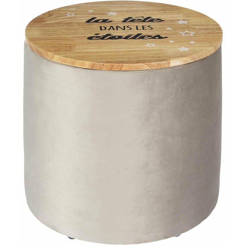 Pouf Rangement Rond Enfant en Bois - Gris Silumen