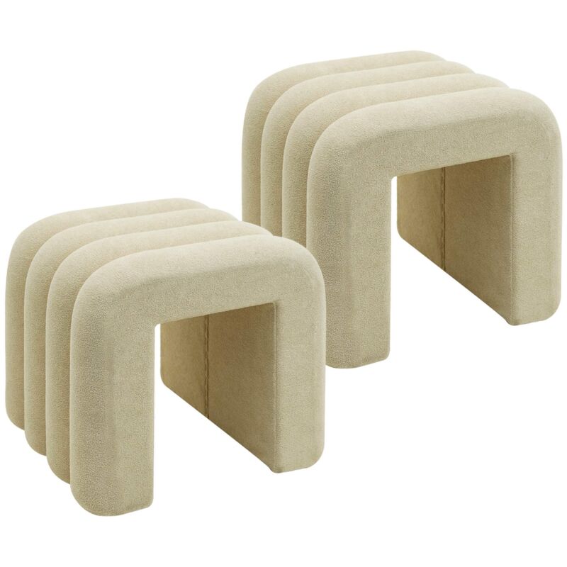 Mobili Rebecca - Pouf Rebecca Mobili Nikau 40x38x40 Tissu Polyester mdf Beige Moderne ensemble 2 pcs