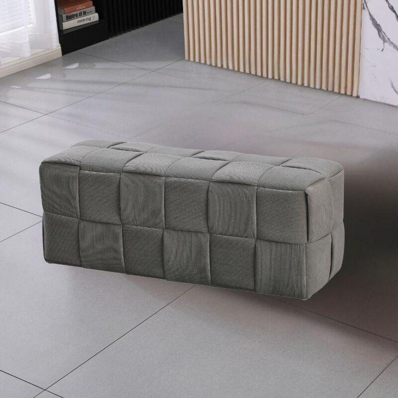 Pouf rectangulaire à effet tressé couleur gris 104x39H cm - Artur