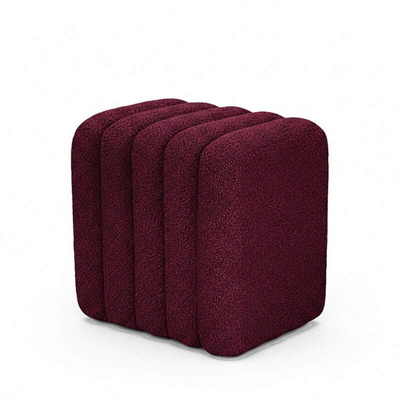 Pouf rembourré en tissu bouclette - Bordeaux - Leto