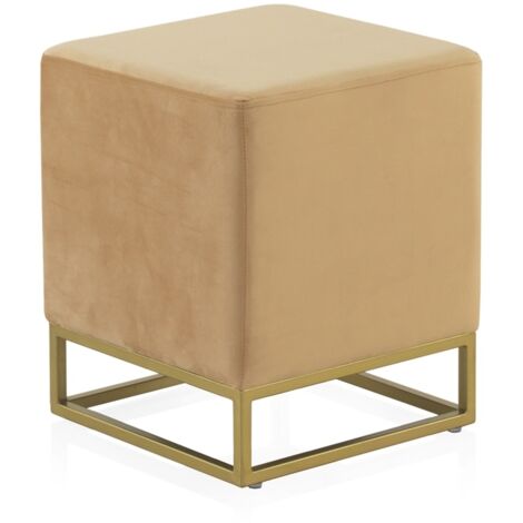 Pouf rembourré en velours moutarde avec base dorée
