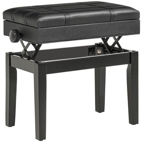 Pouf repose-pied réglable avec coussin simili cuir noir et rangement intégré. Tabouret de piano ajustable 46-56 cm - Design moderne et fonctionnel 63x35x46-56 cm