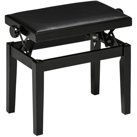 Pouf, repose-pied réglable - Tabouret de piano - Hauteur ajustable - Housse en simili-cuir noir - 45 cm (hauteur min)