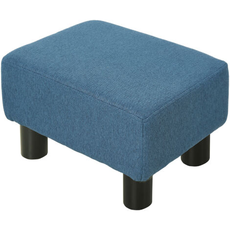Pouf repose-pied tabouret bas en tissu de lin capacité de charge 110 Kg 40 x 30 x 24 cm bleu foncé