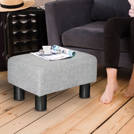 Pouf repose-pied tabouret bas en tissu de lin capacité de charge 110 Kg 40 x 30 x 24 cm gris
