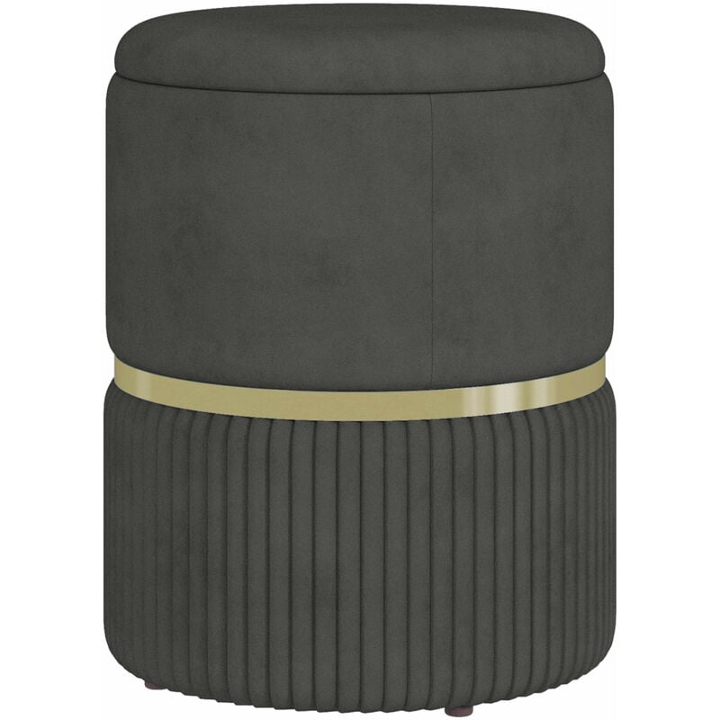 Pouf repose-pied tabouret design avec coffre de rangement velours côtelé acier brossé doré gris