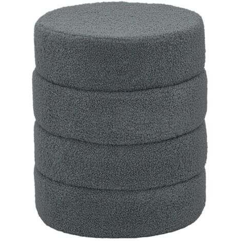 Pouf, repose-pied, tabouret rond en peluche teddy, très résistant jusqu'à 120kg, diamètre 40cm hauteur 45cm, couleur gris foncé