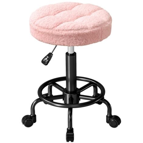 Pouf, repose-pied, tabouret rotatif réglable hauteur 50-66 cm Siège pivotant 360° sur roulettes Bureau Massage Spa Rose