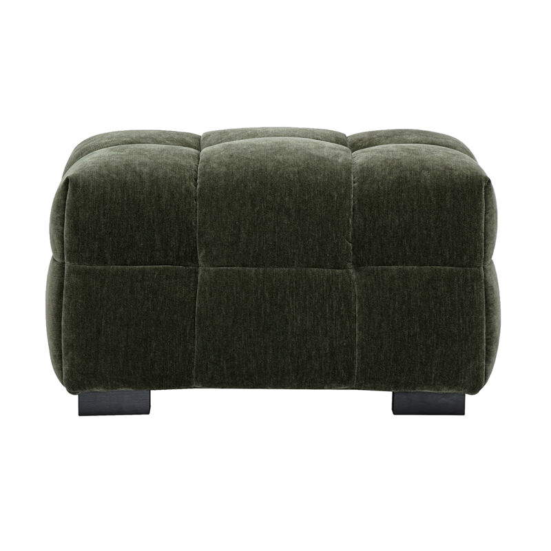 Pouf repose-pieds design en tissu effet velours vert kaki CORTO Pouf repose-pieds design en tissu effet velours vert kaki CORTO