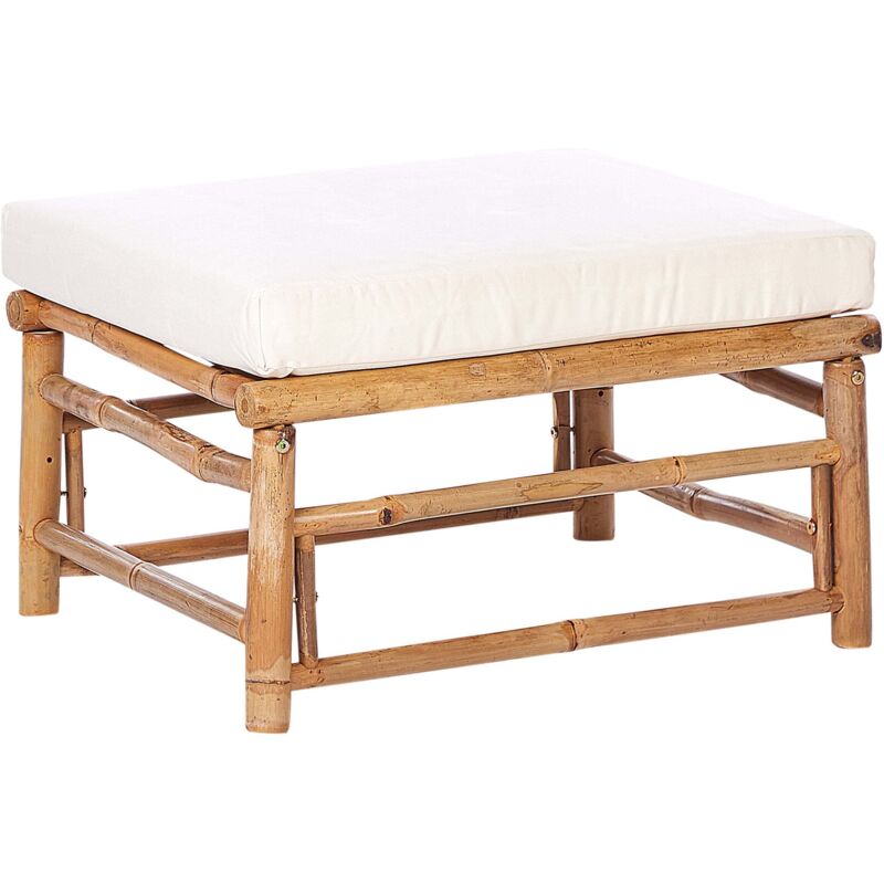 Pouf Repose-Pieds en Bambou Rembourré avec Coussin Meuble d'Extérieur Blanc Cassé Cerreto