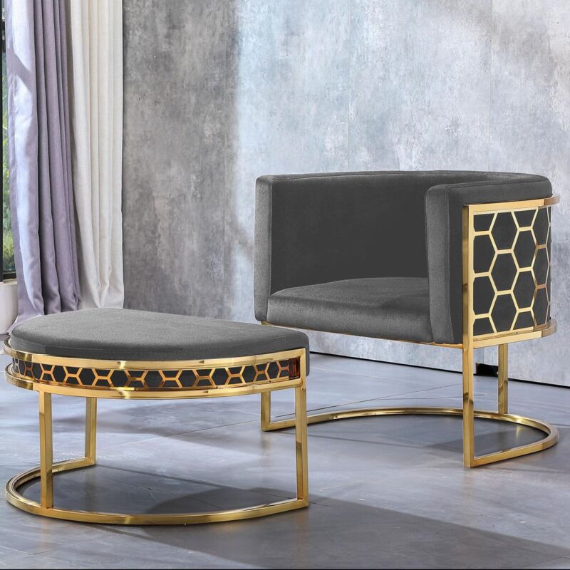 Pouf / repose-pieds Honey Velours Gris