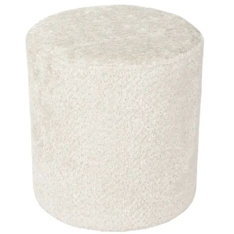 Pouf / Repose-pieds rond D. 32 cm en tissu bouclette écru – JOEL