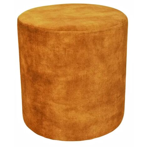 Pouf / Repose-pieds rond D. 32 cm en velours jaune moutarde – JOEL