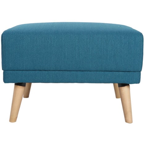 MILIBOO Pouf repose-pieds scandinave en tissu bleu canard et bois clair ULLA