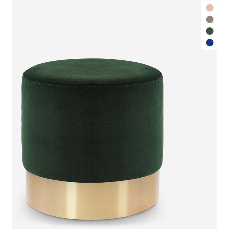 Pouf repose-pieds tabouret bas rembourré rond design velours Rossetto - Vert foncé