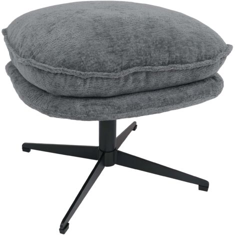 Pouf repose-pieds tabouret rembourré en tissu chenille couleur gris avec piètement métal 040009035
