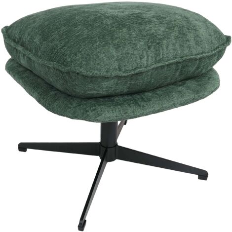 Pouf repose-pieds tabouret rembourré en tissu chenille couleur vert avec piètement métal 040009039