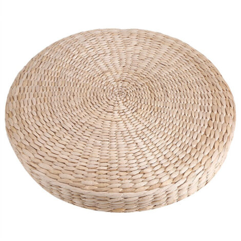 Pouf rond 40cm en paille natte, coussin de sol méditation, tapis de yoga doux