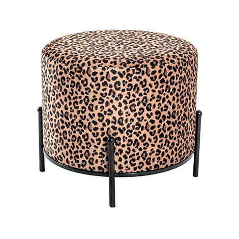 Pouf rond 48x40 cm en tissu velours léopard