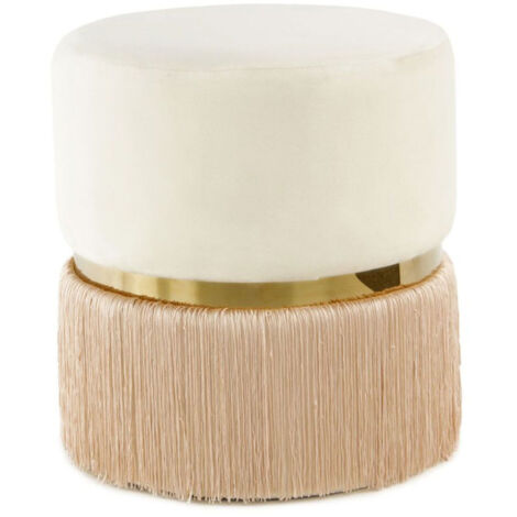 Pouf Rond Bicolore "Rebecca" 44cm Ivoire & Champagne