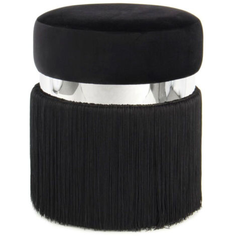 Pouf Rond Bicolore "Rebecca" 45cm Noir & Argent