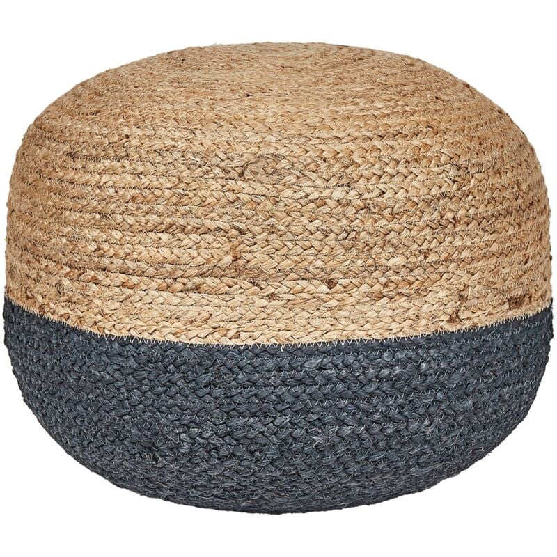 Pouf Rond Boho en Jute eps Perles 50 x 50 x 40 cm Ottoman Bleu Marine Duki