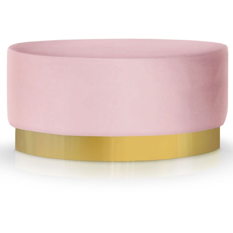 Pouf Rond Daisy Velours Rose Pied Or