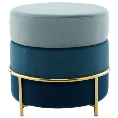 Pouf Rond Design en Velours "Matilda" 48cm Bleu