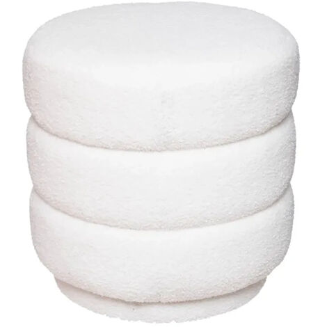 Pouf rond en bouclette, coloris blanc - Diamètre 37,5 x Hauteur 40 cm