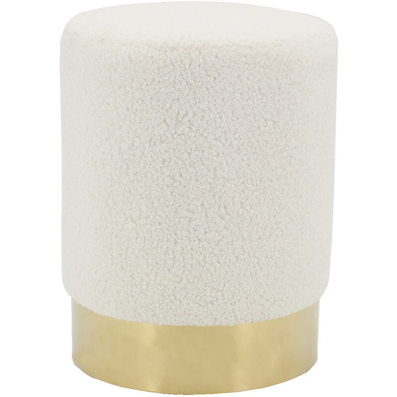Pouf rond en bouclette et métal doré