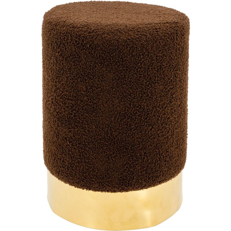 Pouf rond en bouclette et métal doré