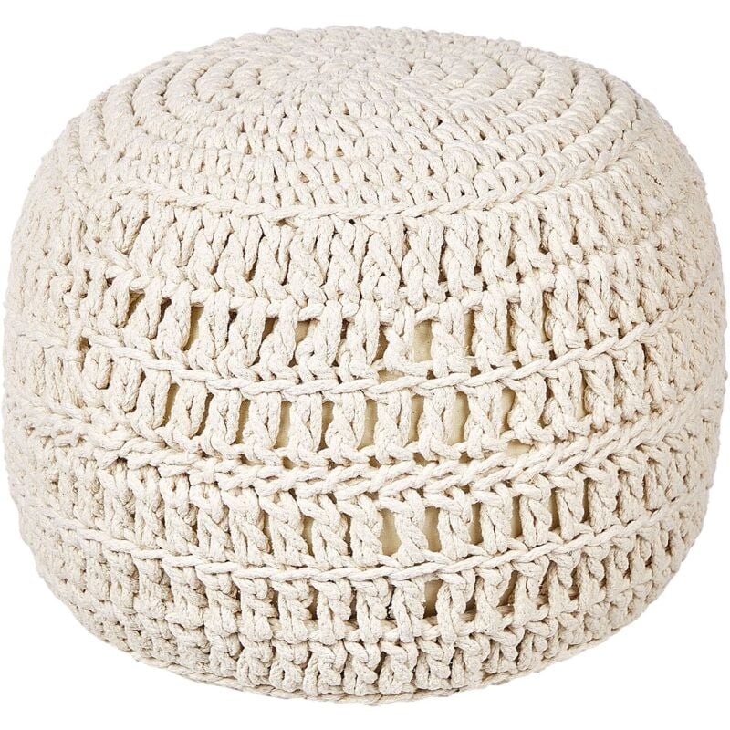 Pouf Rond en Coton Beige 40 cm Remplissage à Billes Polystyrène Décoratif Arpatu
