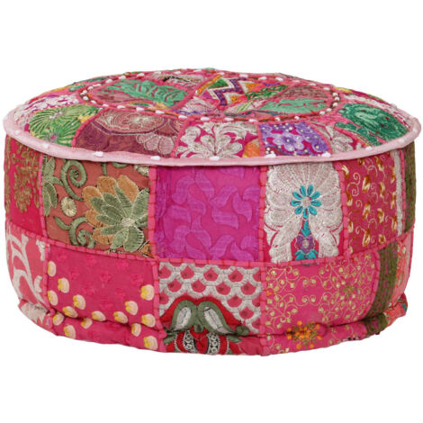 Pouf en velours pieds bois foncé - VILLABON