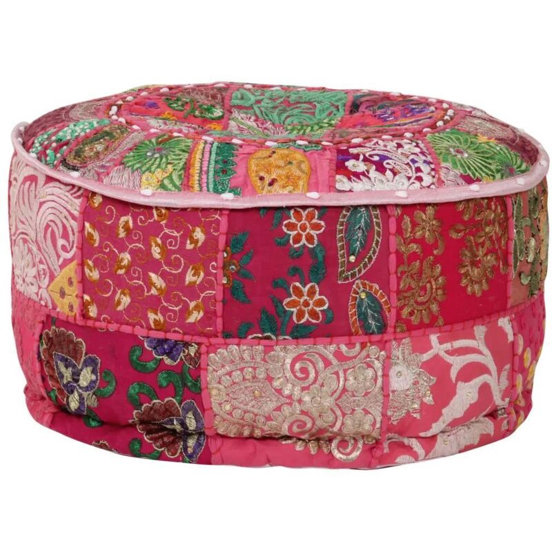 Pouf rond en coton en patchwork fait à la main 40 x 20 cm Rose Vidaxl