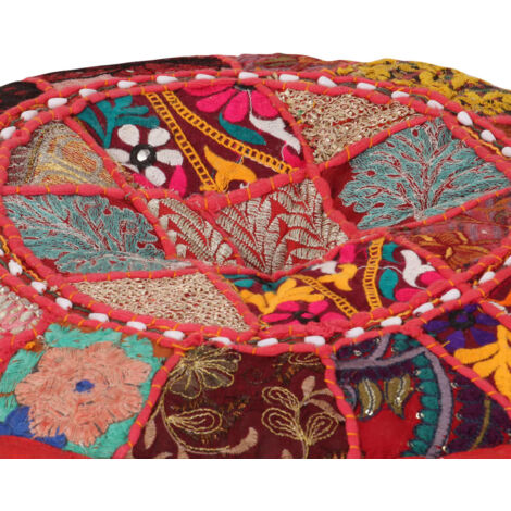 Pouf rond en coton fait à la main 40 x 20 cm Rouge CFW814459