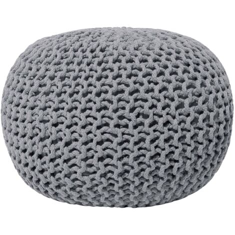 Pouf Rond en Coton Gris Foncé à Billes de Polystyrène Coussin d'Intérieur Conrad