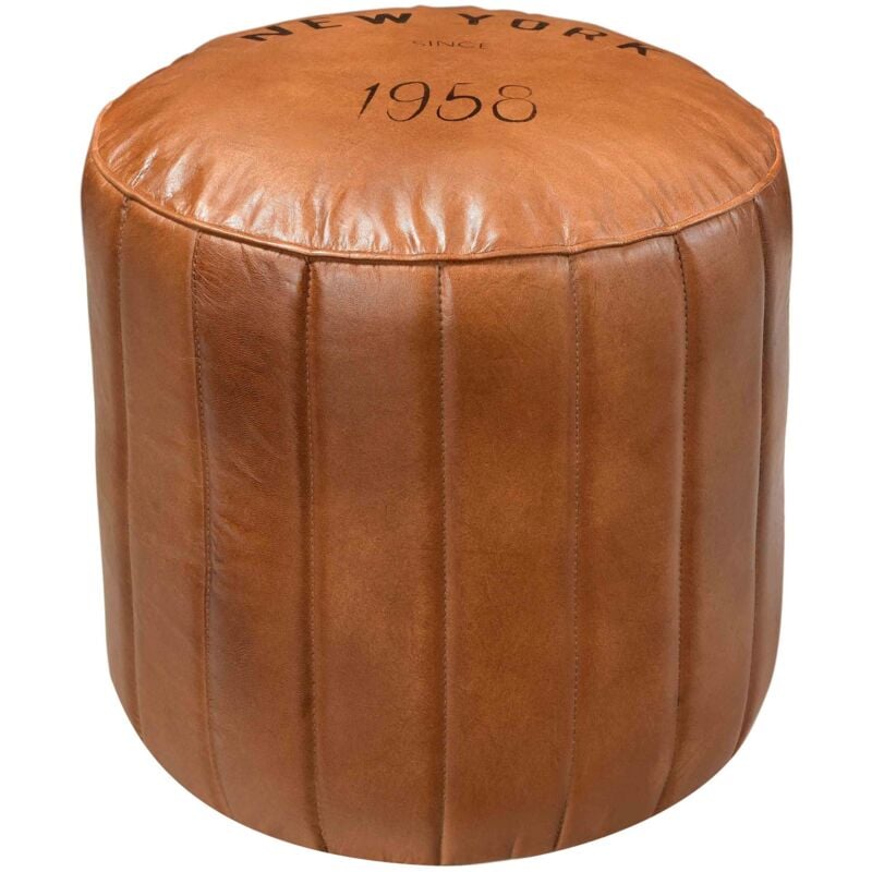 Rendez-vous Déco - Pouf rond en cuir marron D42 cm - bally