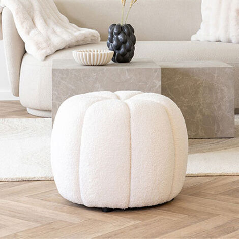 Pouf rond en tissu bouclette ø48cm - Écru - PAISLEY