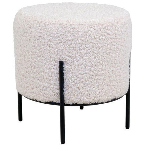 Pouf rond en tissu bouclette et métal ø35,5cm - Blanc - ALFORD