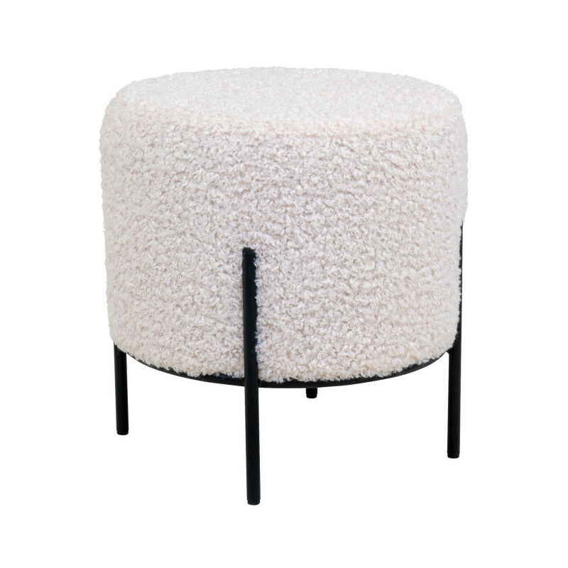 M&s - Pouf rond alford – Tissu bouclette & pieds métal noir-Blanc M&s - Pouf rond alford – Tissu bouclette & pieds métal noir-Blanc