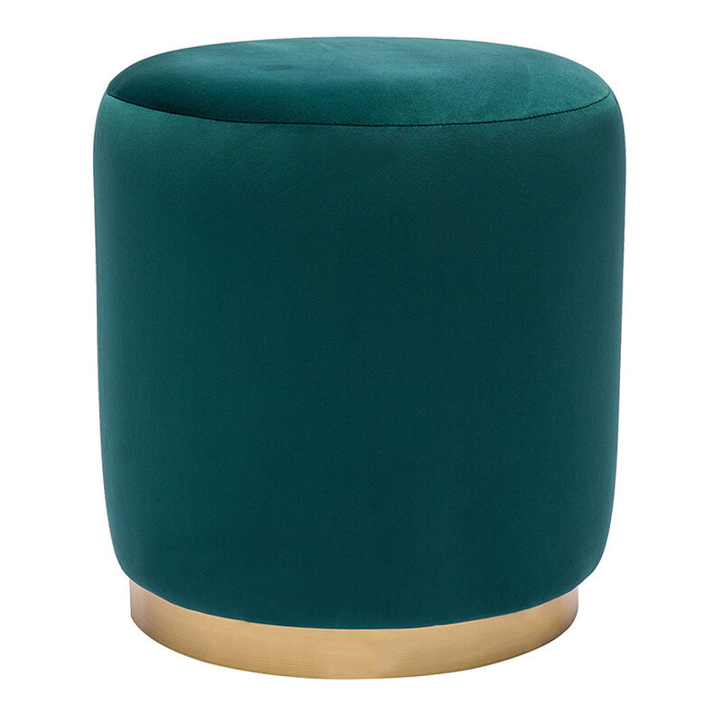 Pouf rond en velours bleu pétrole et métal doré D40 cm AMAYA